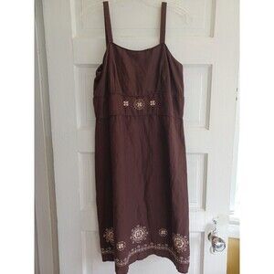 Dressbarn brown embroidered linen blend sundress 8 boho work wedding party